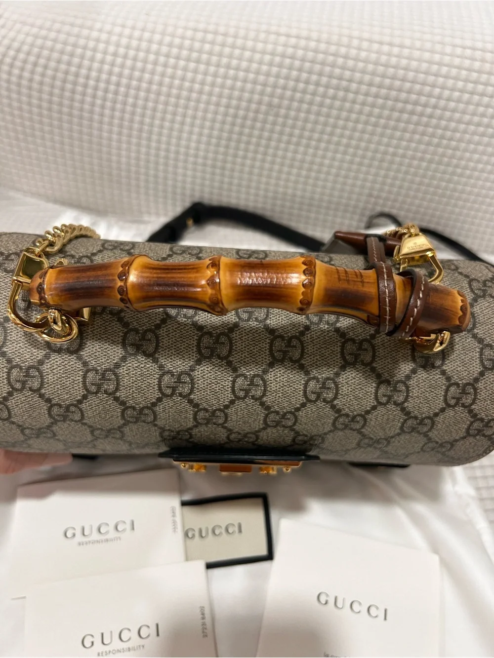 Authentic Gucci GG Monogram Supreme Padlock Small Satchel Bag